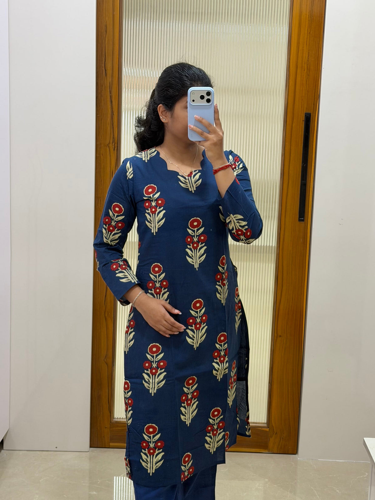 Navy blue and red flower Kurti only