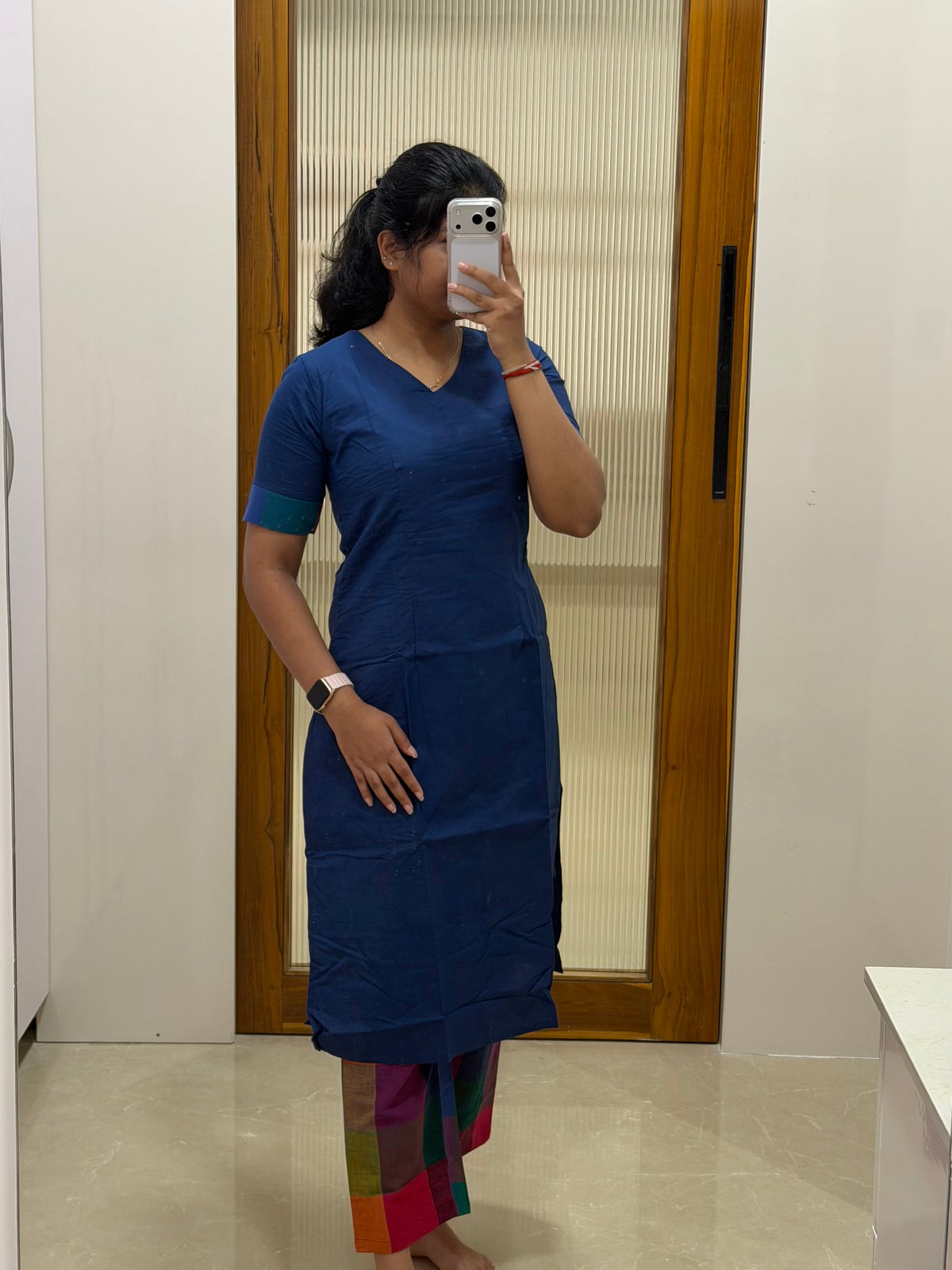 Dark blue madras checks coord set