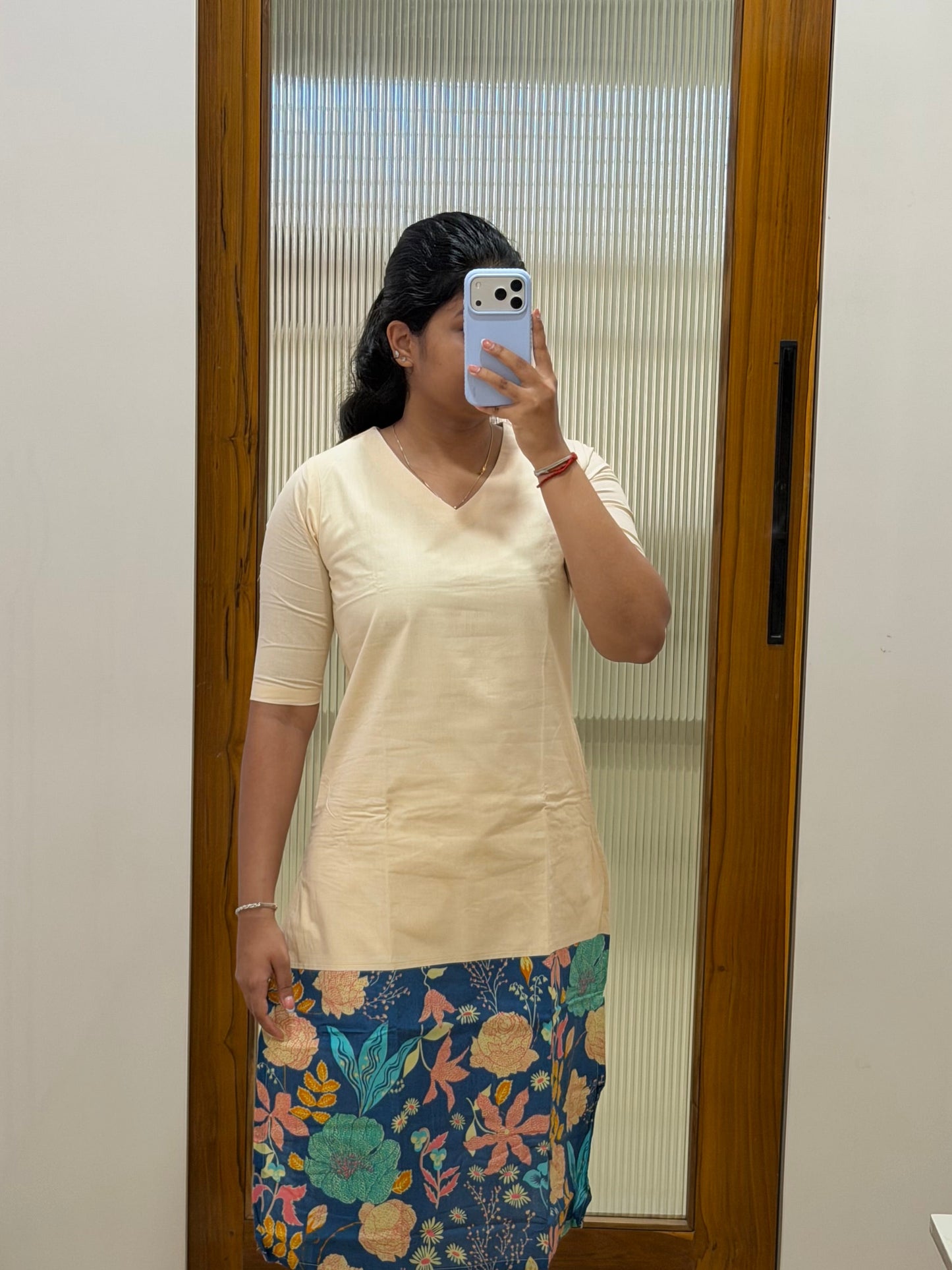 Cream and blue floral kurti only
