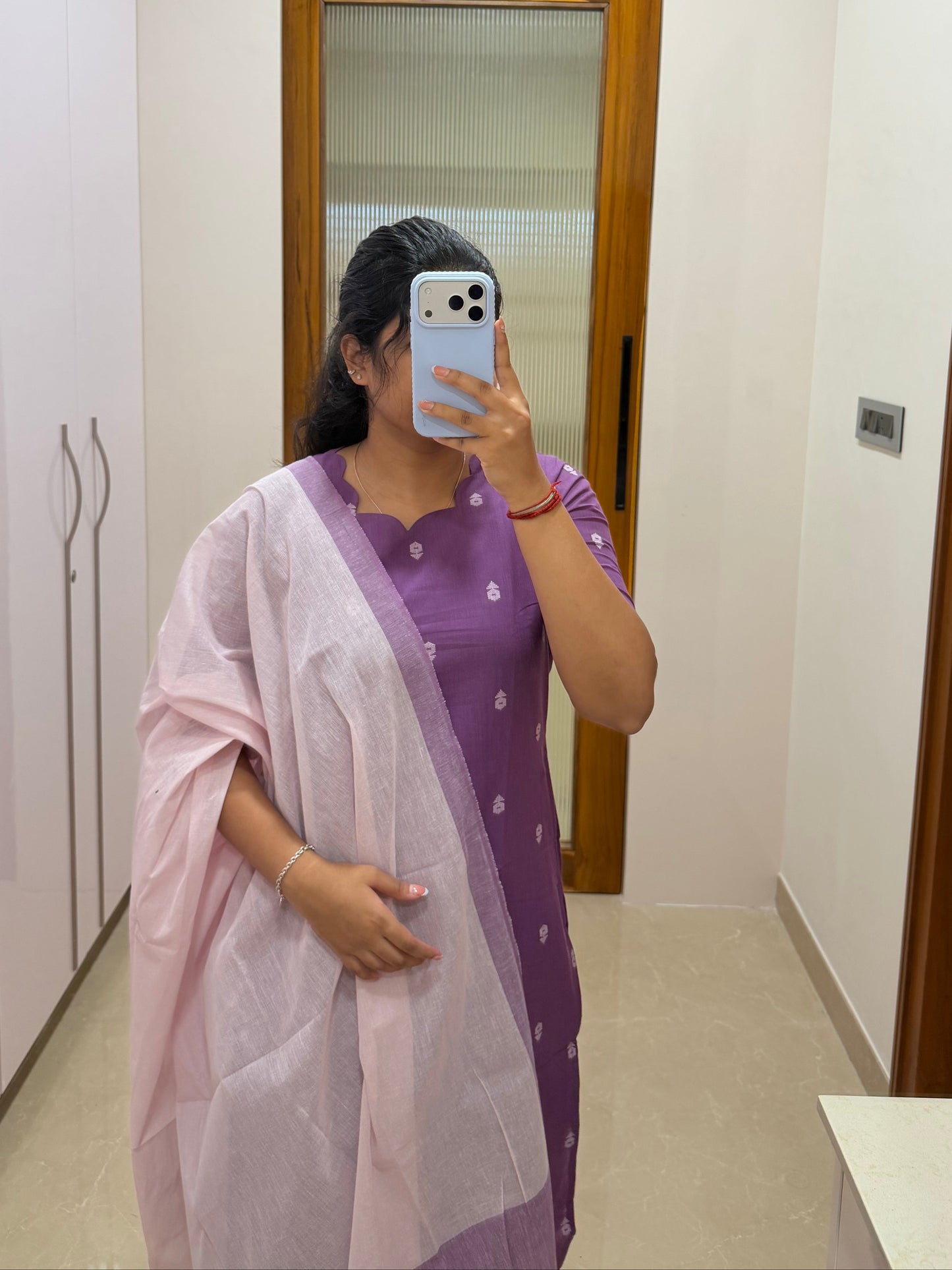 Purple and light pink handloom 3 piece set
