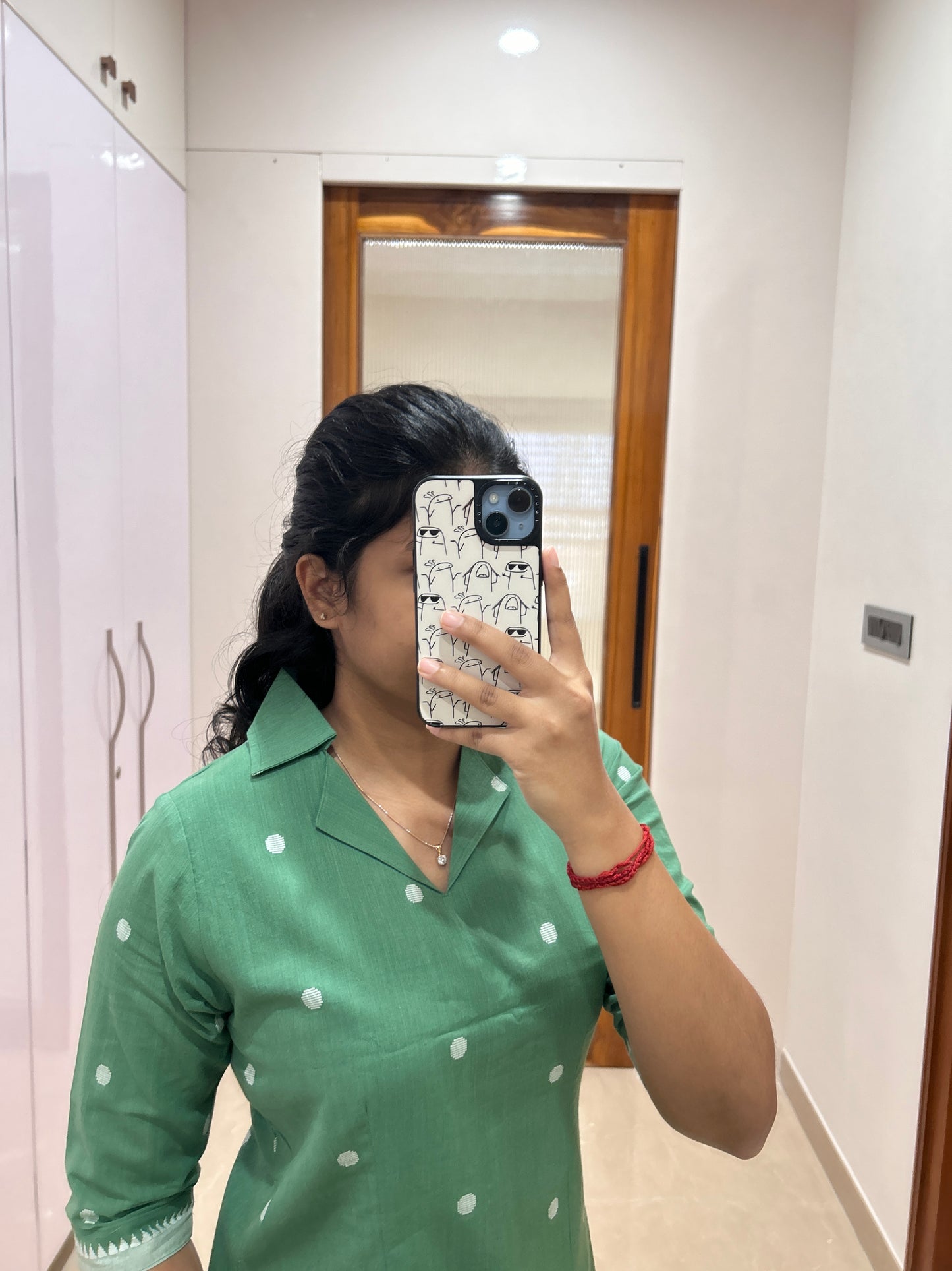 Green polka dot handloom coord set