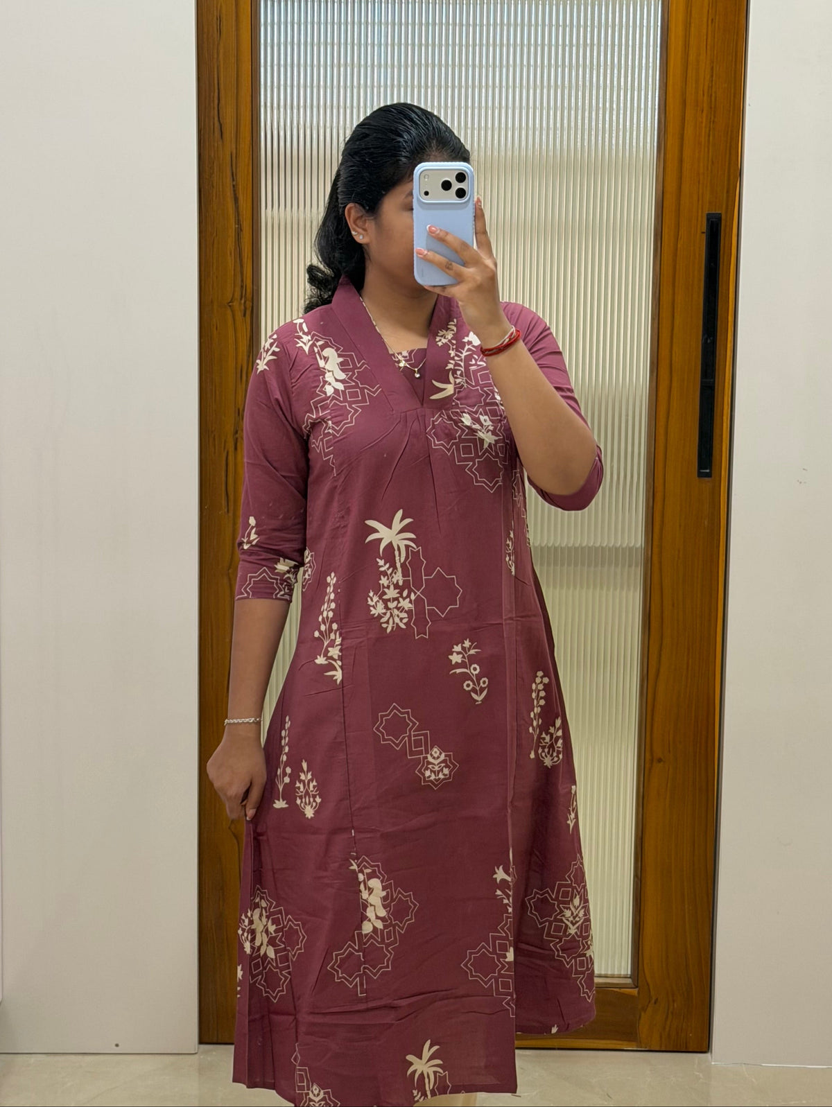 Pastel maroon and beige A-line kurti only