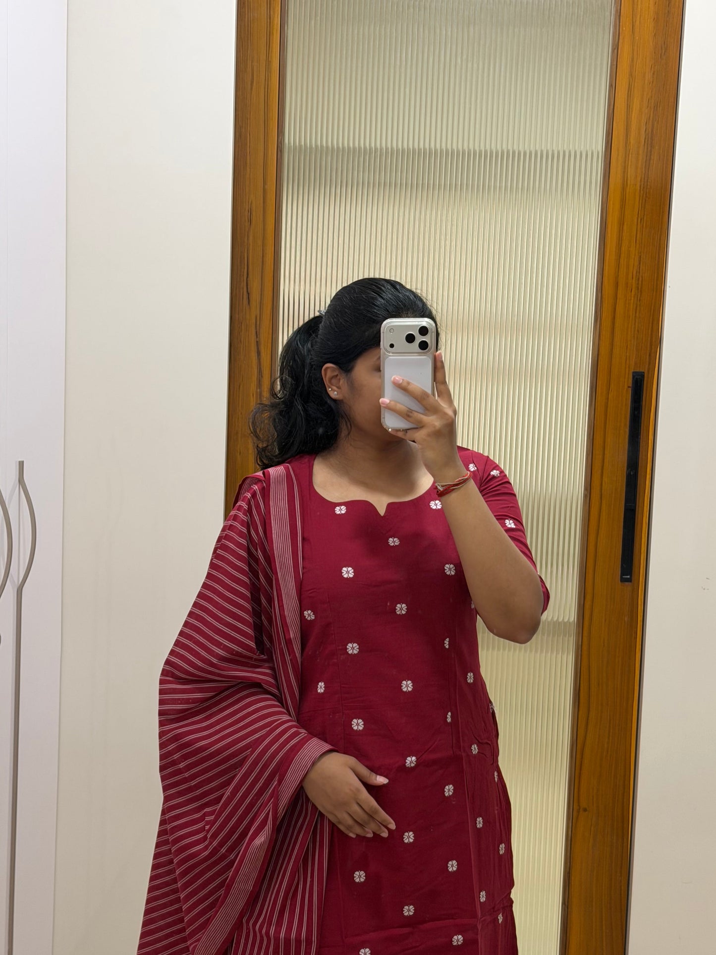 Maroon handloom 3 piece set