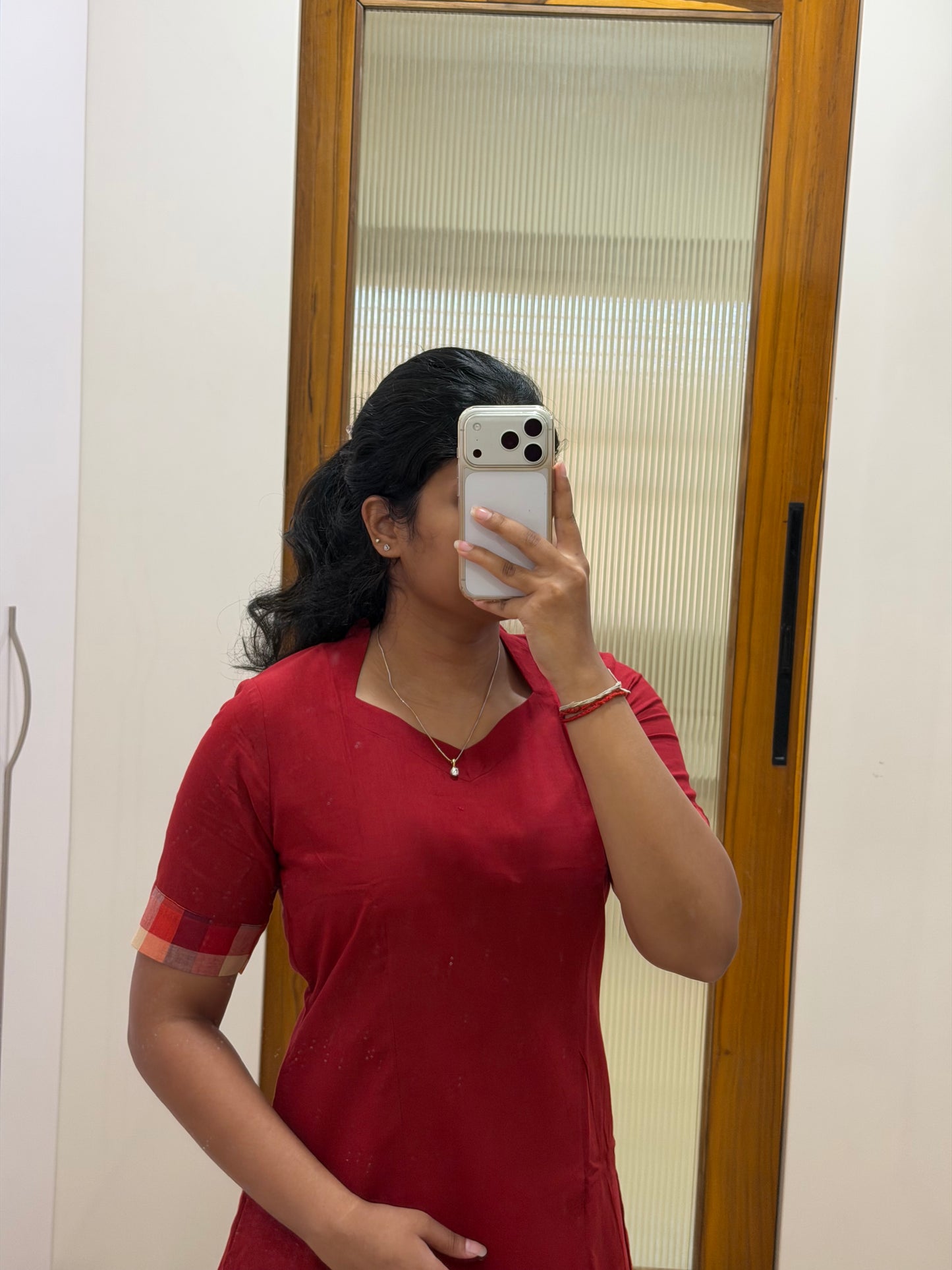 Red madras checks coord set