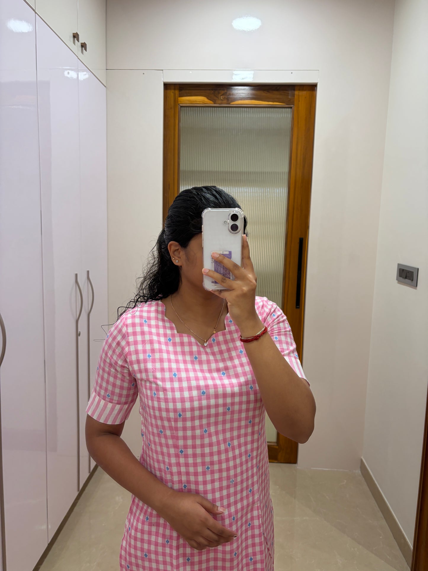 Pink and white checks coord set