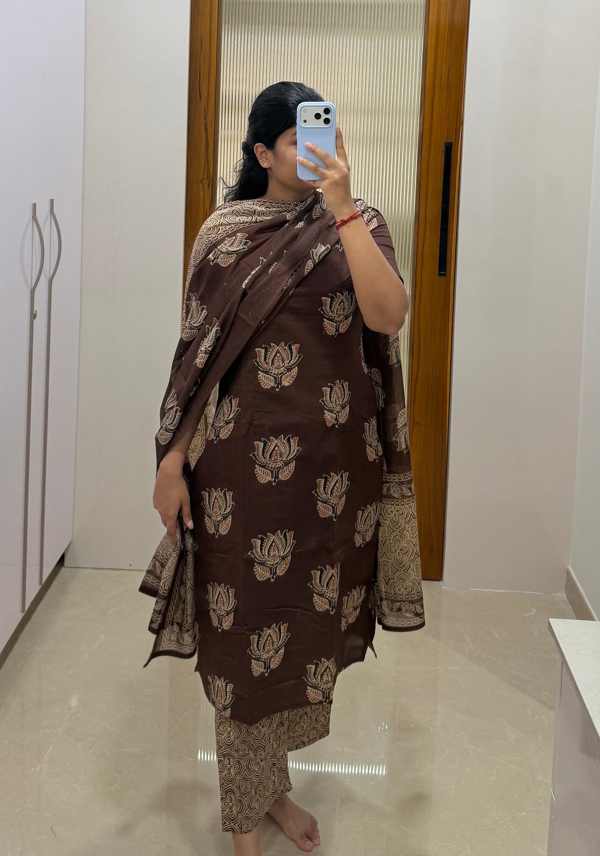 Brown lotus Jaipur cotton 3 piece set