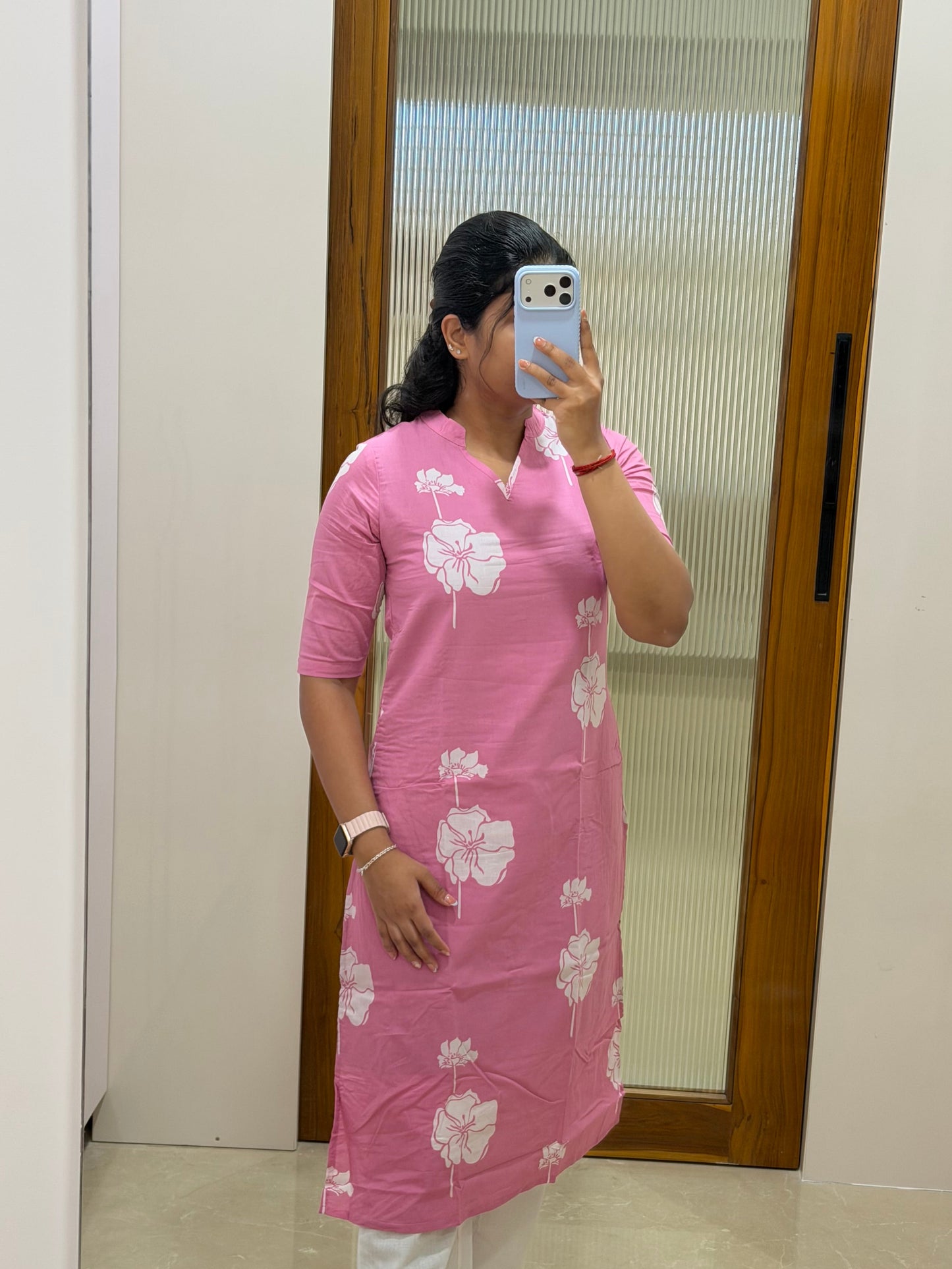 Pink and white floral kurti only