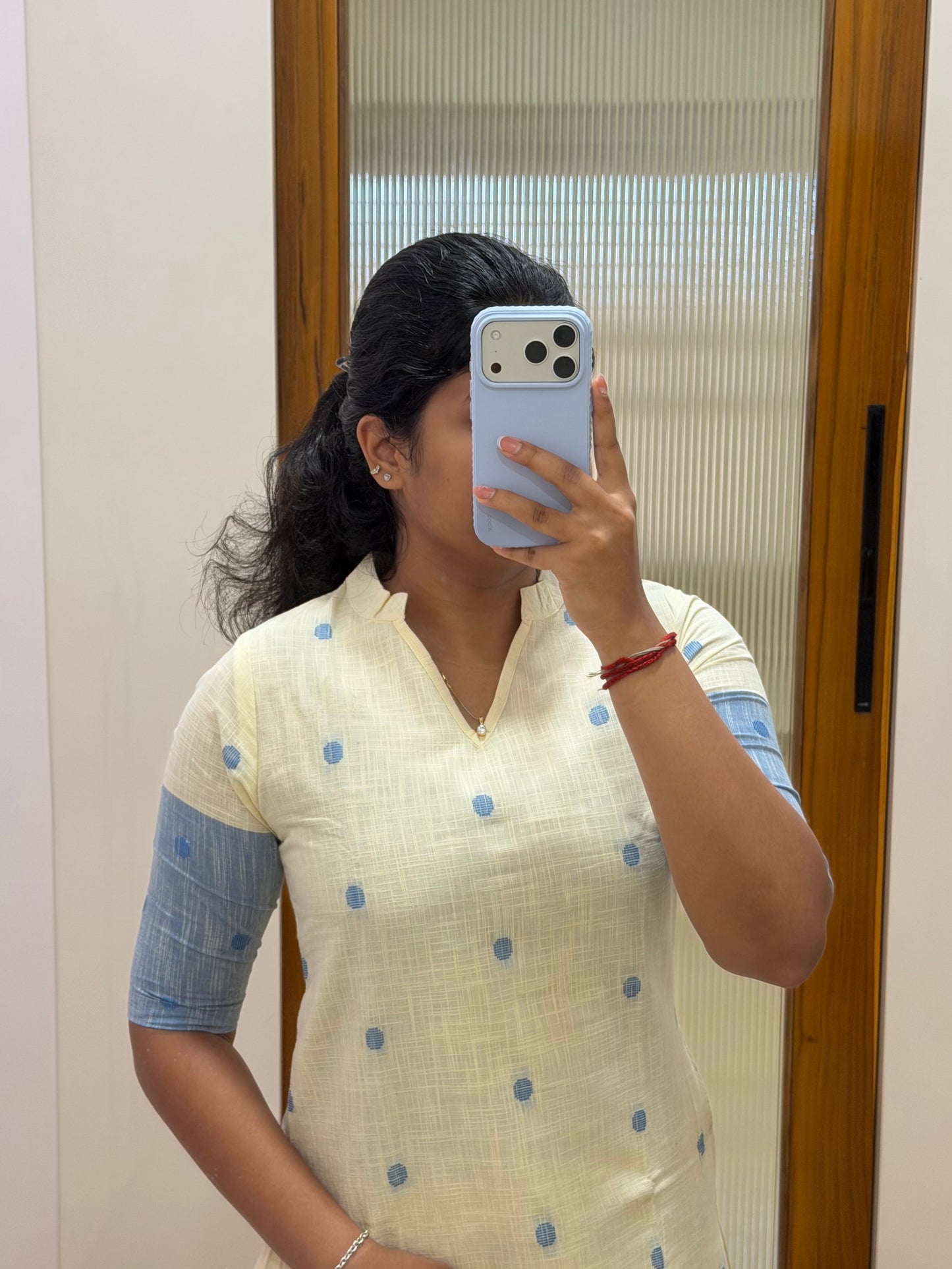 Off white and blue handloom coord set