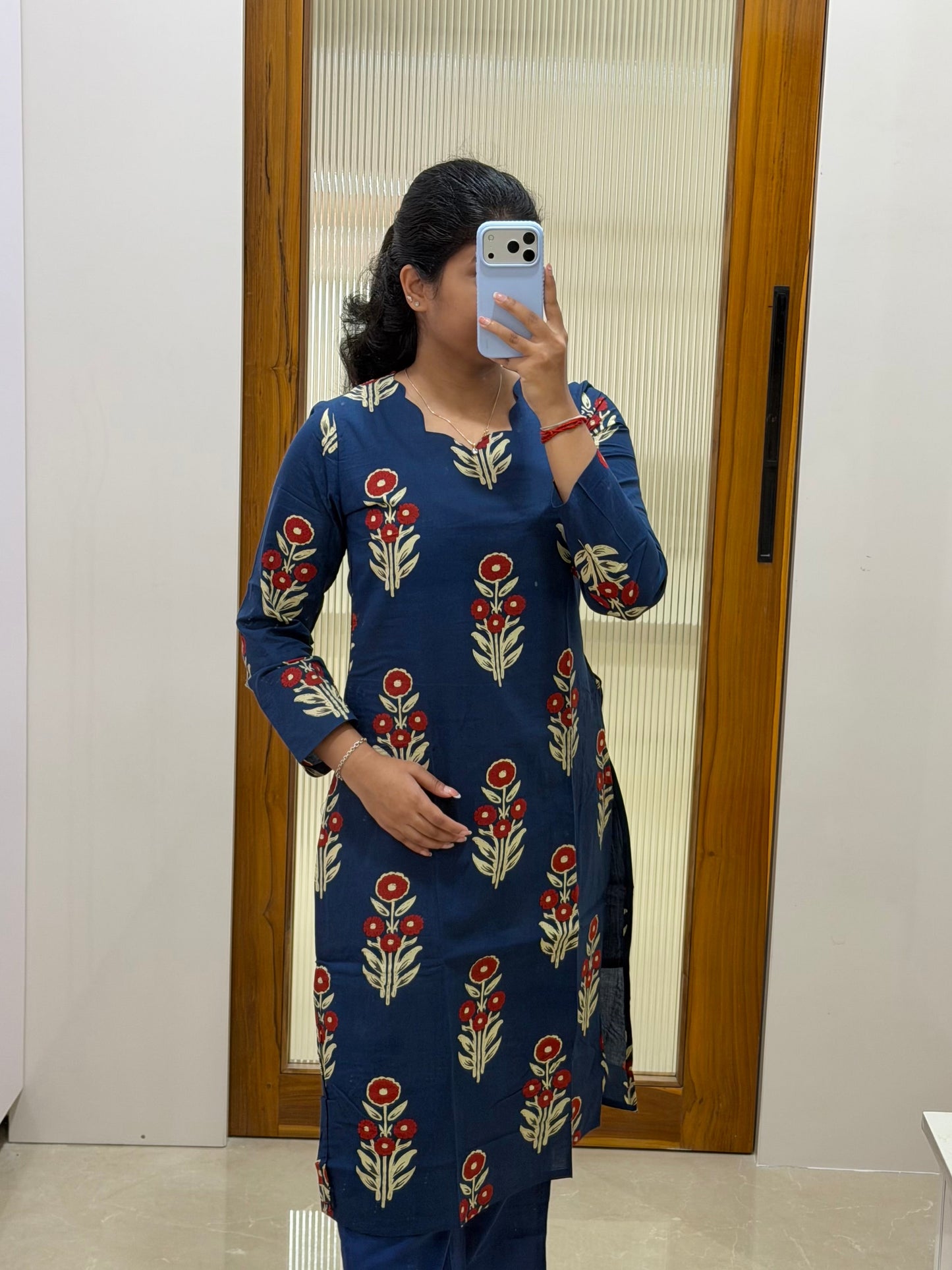 Navy blue and red flower Kurti only
