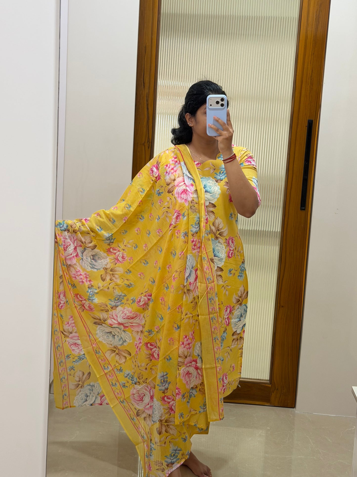 Yellow floral cotton 3 piece set