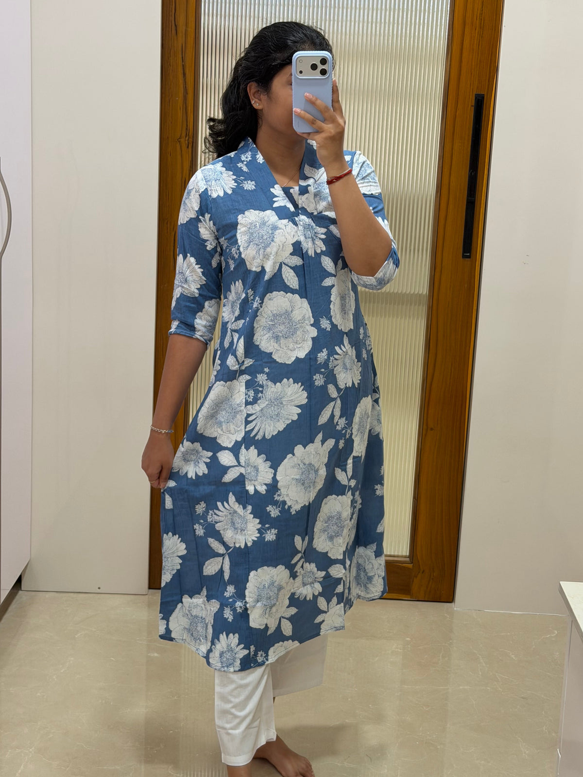 Blue and white floral A-line coord set