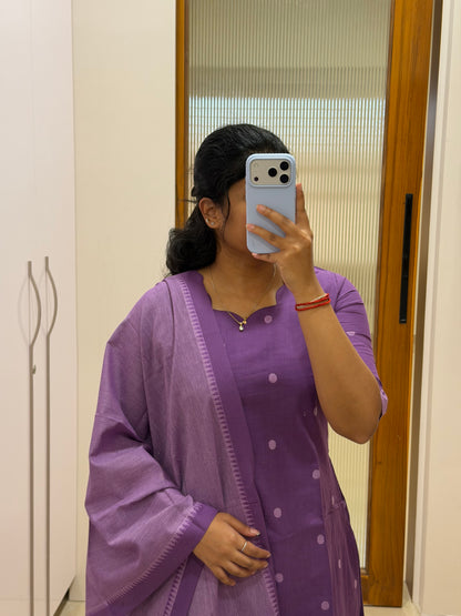 Purple polka dot handloom cotton 3 piece set