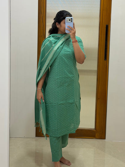 Green handloom cotton 3 piece set
