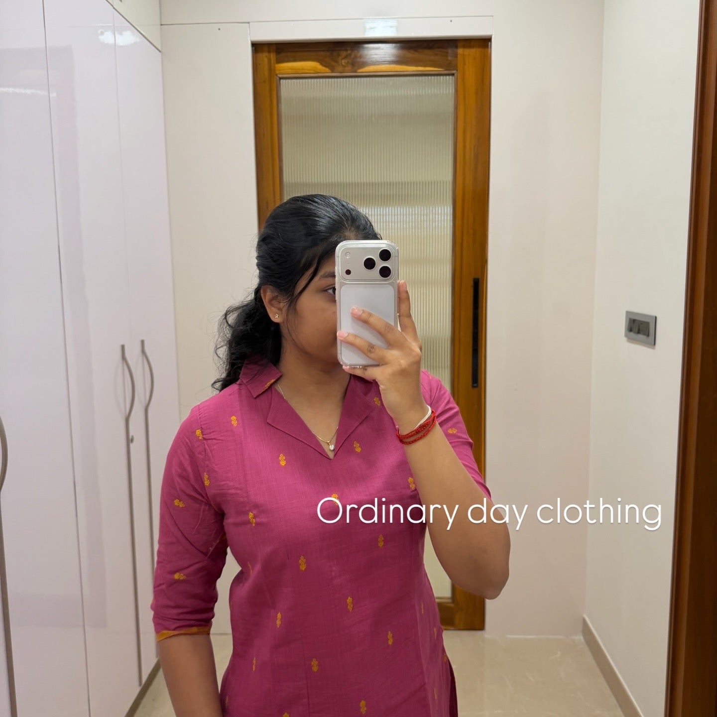 Mulberry pink handloom cotton kurti set