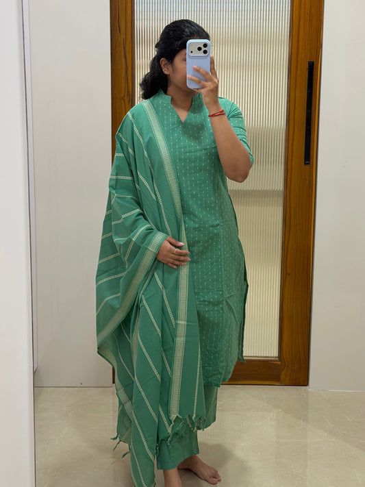 Green handloom cotton 3 piece set