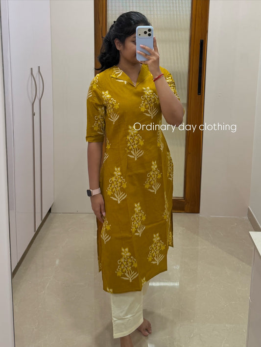 Dark yellow floral Coord set