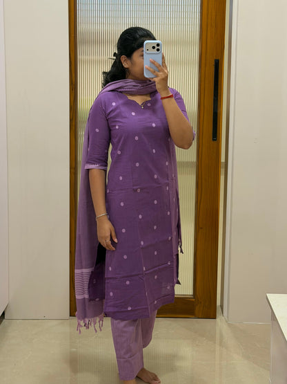Purple polka dot handloom cotton 3 piece set
