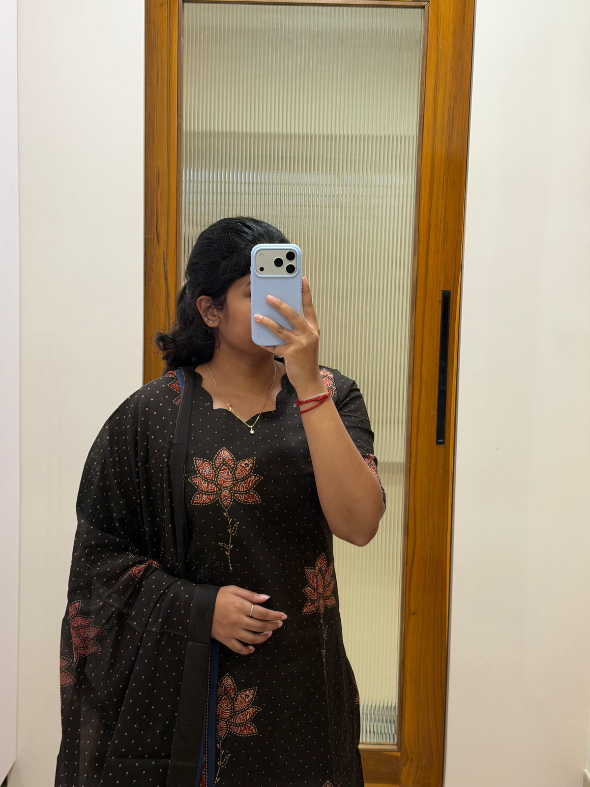 Black floral Jaipur cotton 3 piece set