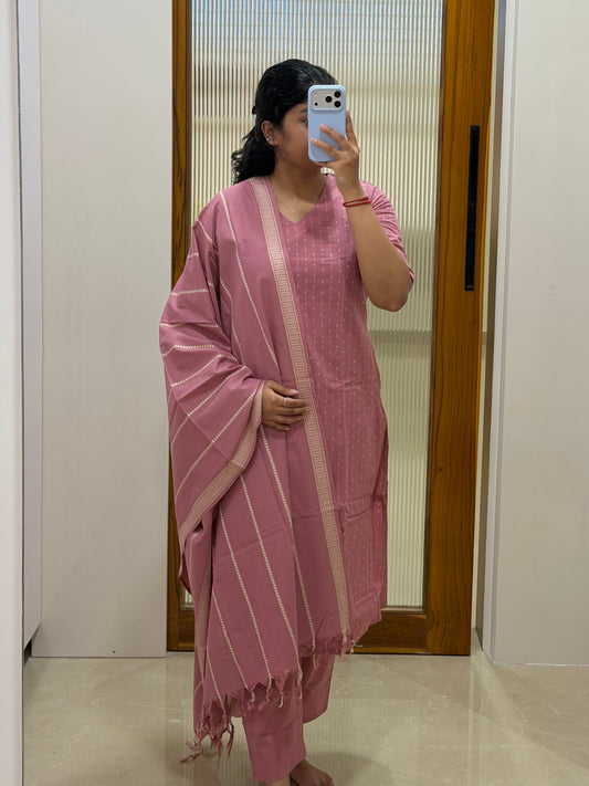 Blush pink handloom cotton 3 piece set