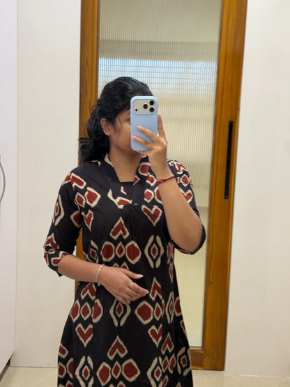 Black and red motif A-line kurti