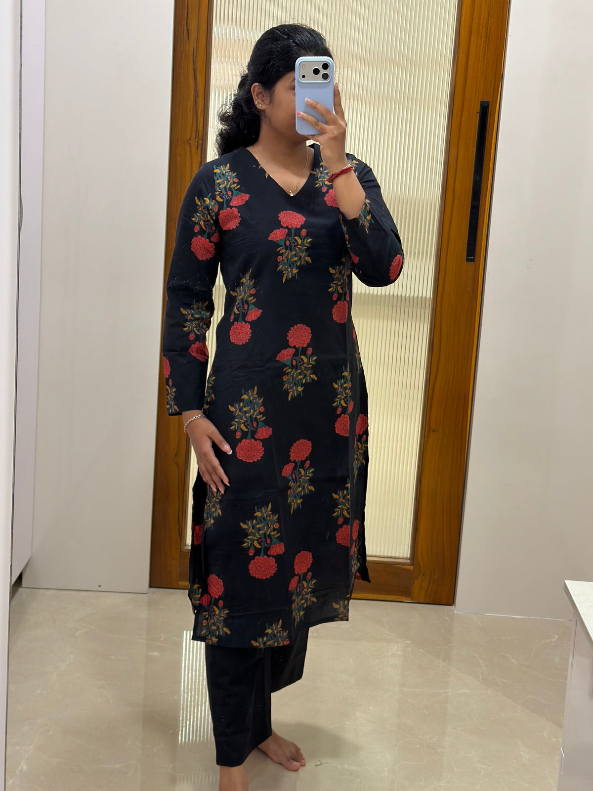 Black and red floral coord set
