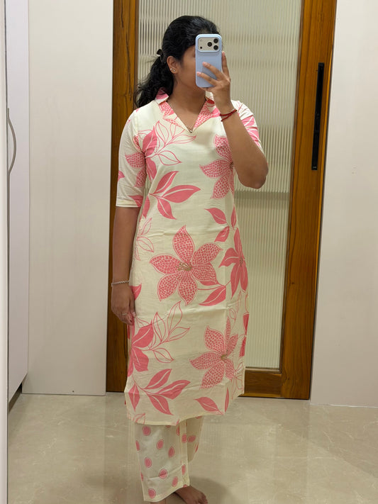 Cream and Pink Coord set