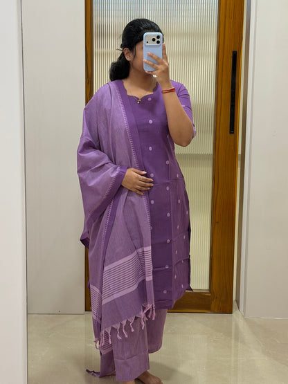 Purple polka dot handloom cotton 3 piece set
