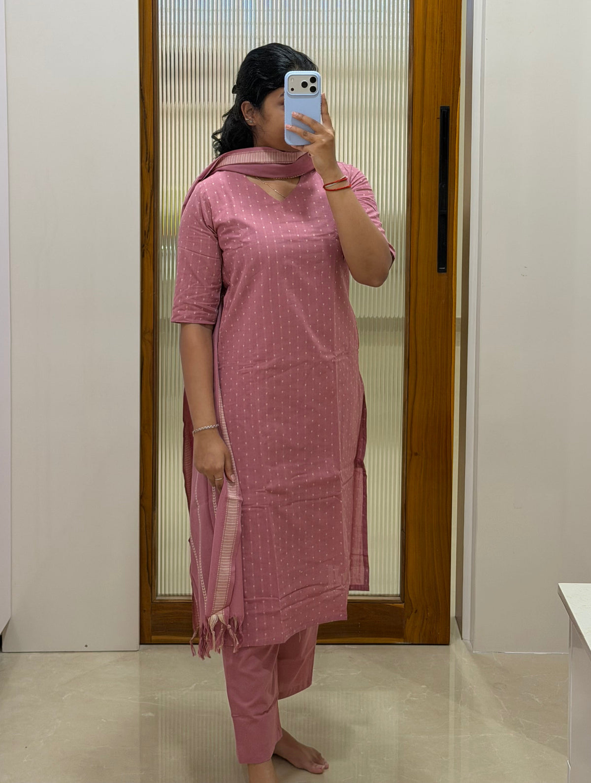 Blush pink handloom cotton 3 piece set