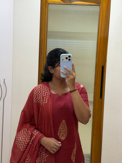Red jaipur cotton 3 piece set
