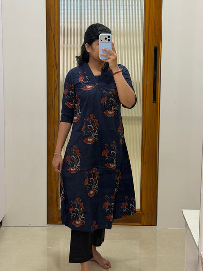 Blue and red flamingo A-line coord set