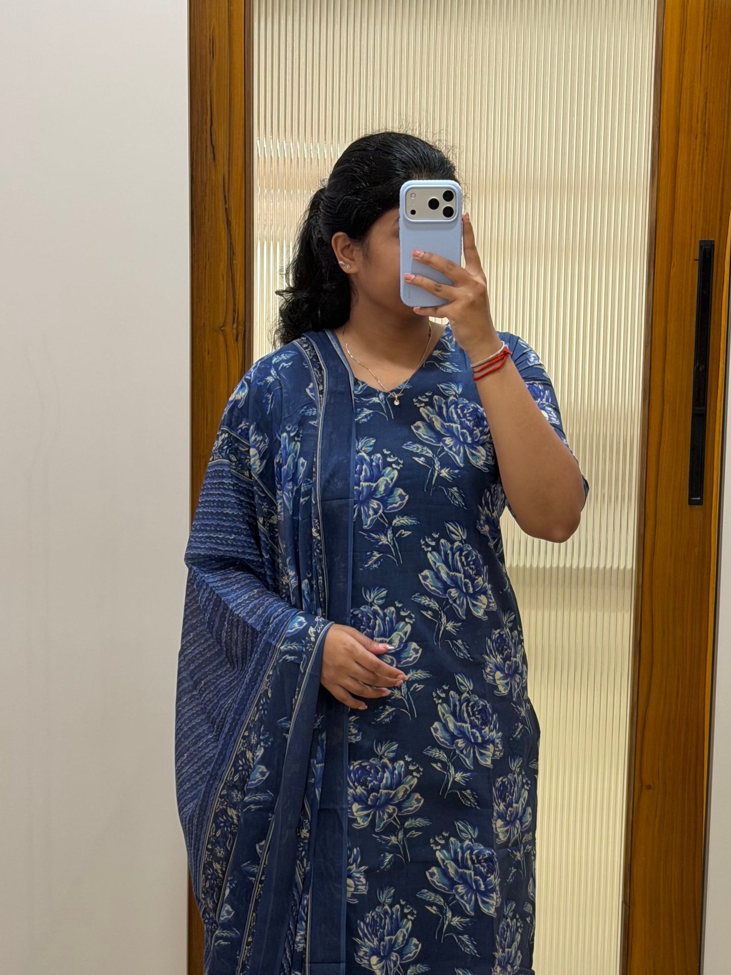 Blue floral Jaipur cotton 3 piece set