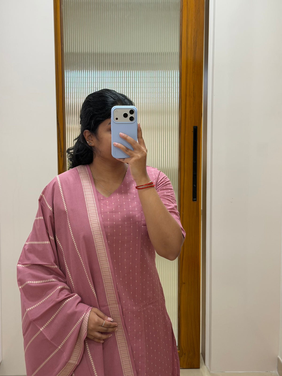 Blush pink handloom cotton 3 piece set