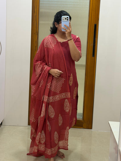 Red jaipur cotton 3 piece set