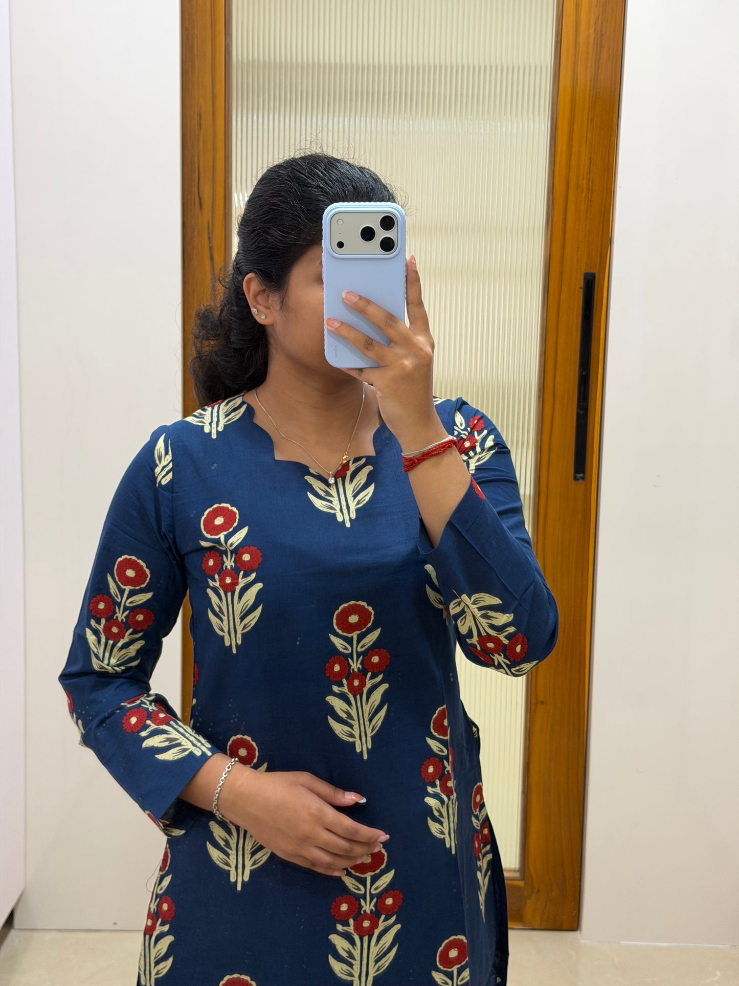 Navy blue and red floral Coord set