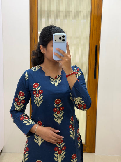 Navy blue and red floral Coord set