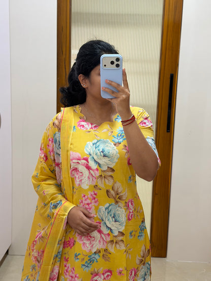 Yellow floral cotton 3 piece set