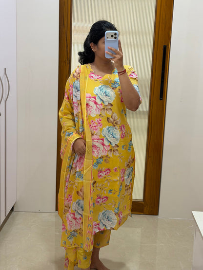 Yellow floral cotton 3 piece set