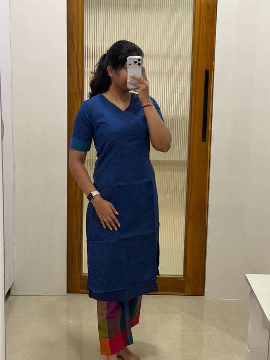 Dark blue madras checks coord set