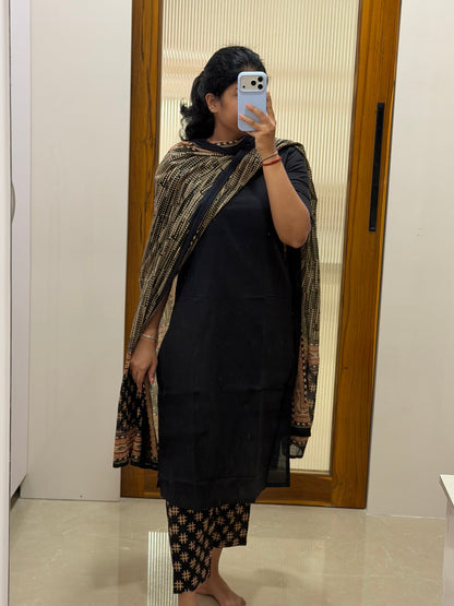 Black Jaipur cotton 3 piece set