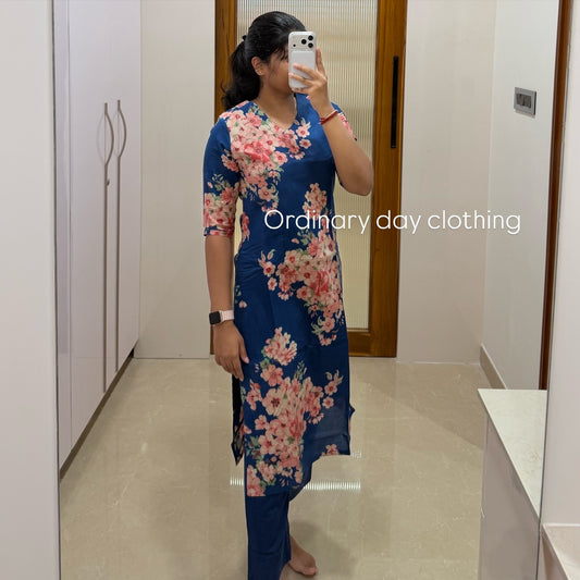 Dark Blue cherry blossom Coord set