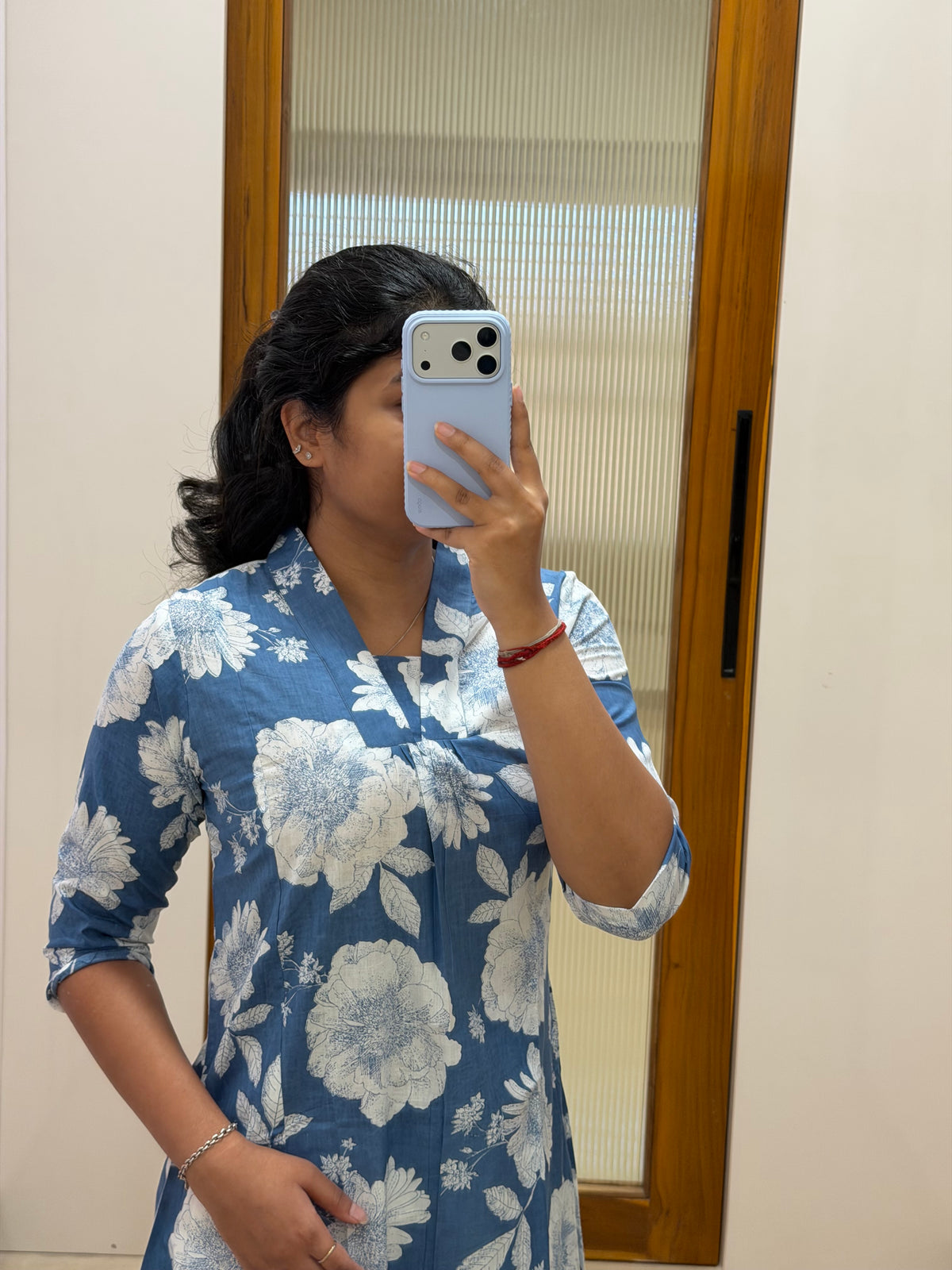 Blue and white floral A-line coord set