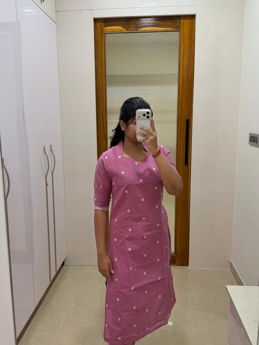 Mauve pink polka dot handloom kurti only