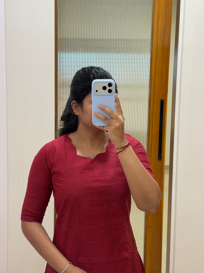Red with Teal blue kalamkari coord set