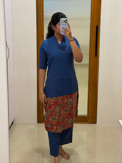 Denim blue with red kalamkari Coord set