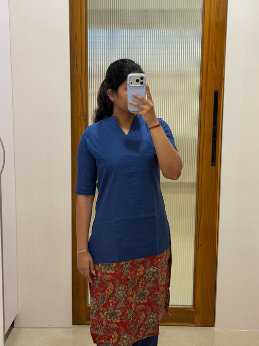 Denim blue with red kalamkari kurti only