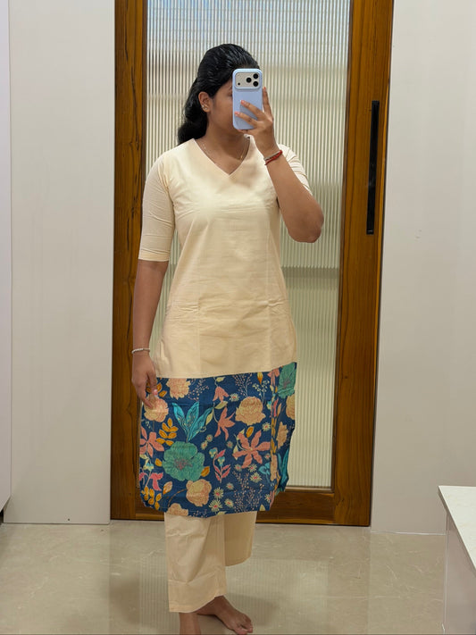 Cream and blue floral Coord set