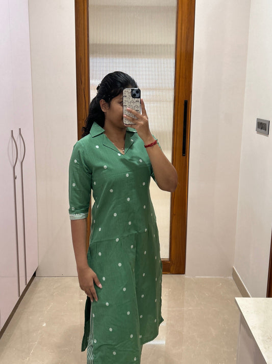 Green polka dot handloom coord set