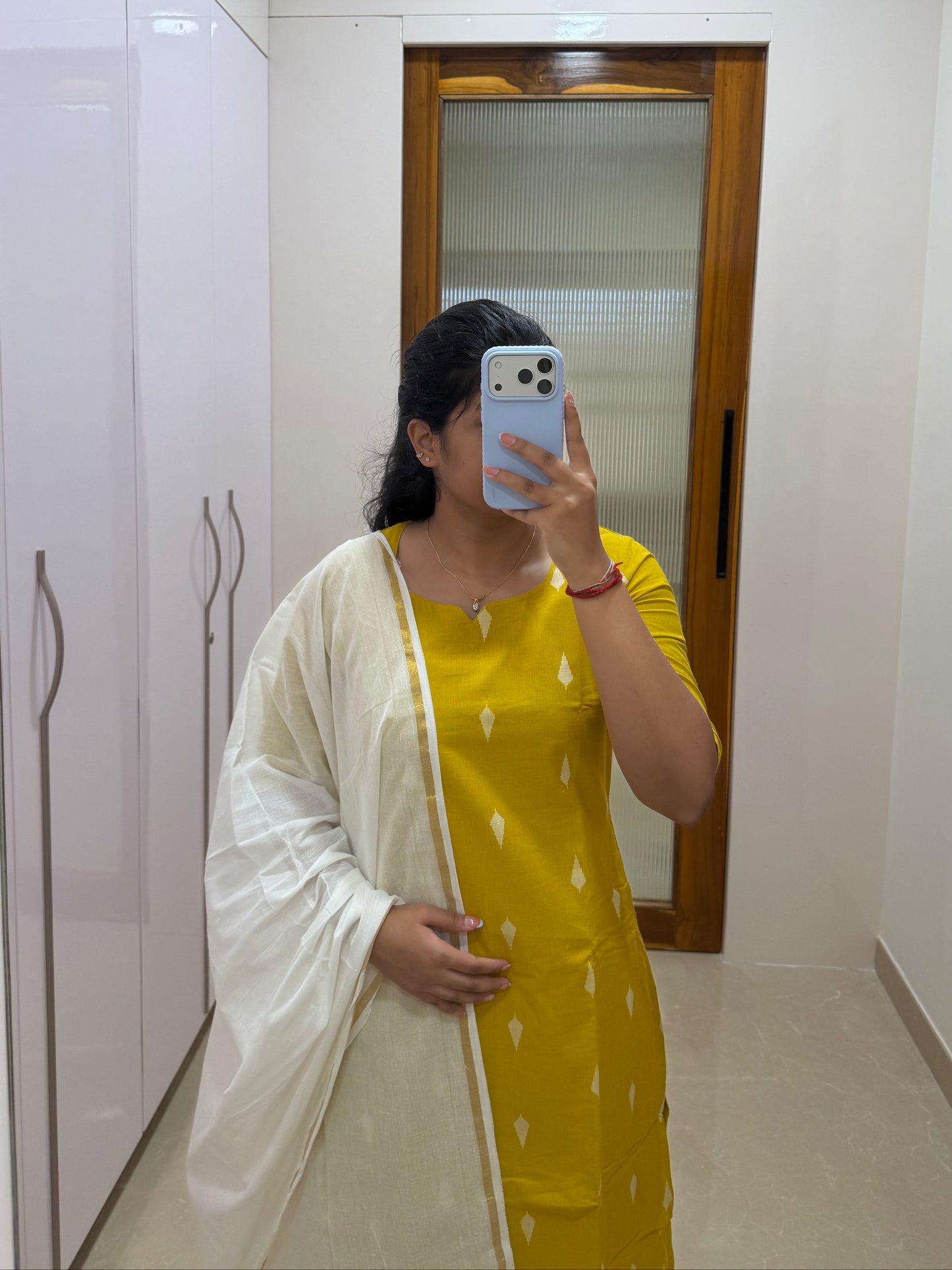 Yellow and white handloom 3 piece set