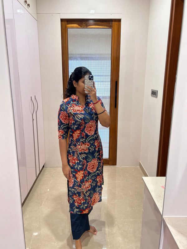 Dark Blue floral Coord Set