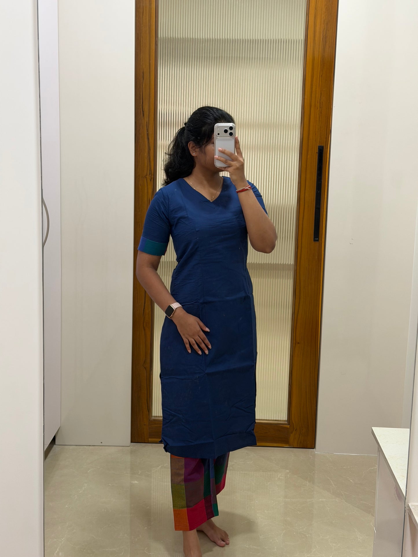 Dark blue madras checks coord set